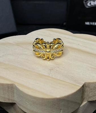 Silver Cross Men's and Women's Ring Hand Engraved Gold Plating