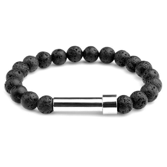 Lapis lazuli stainless steel round tube knob bracelet with wishing paper strips