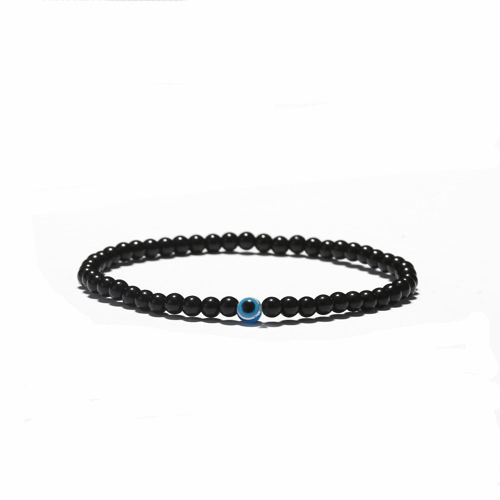 Turkish Evil Eyes Bracelet Black Natural Stone Beads Obsidian Men Braslet For Male Yoga Hand Jewelry Accessories