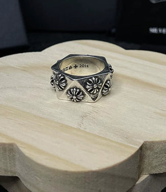 Silver Cross Men's and Women's Ring Hand Engraved Gold Plating