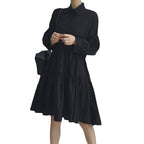 Autumn  Korean Design White Black Shirt Dress Female Korean Loose White Dress