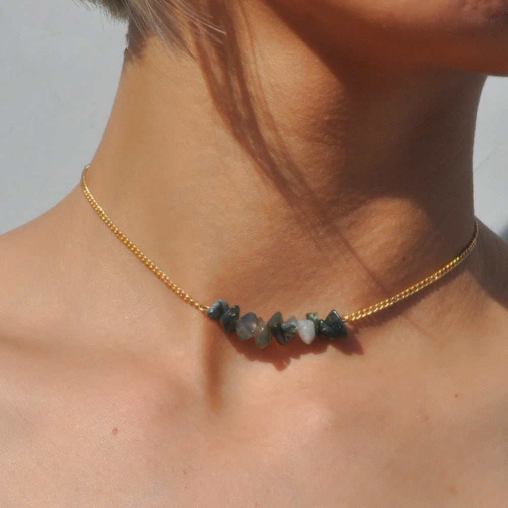 Chic Multicolor Opal Stone Choker Necklaces Fashion Gold Color Chain Crystal Necklace for Women Jewelry