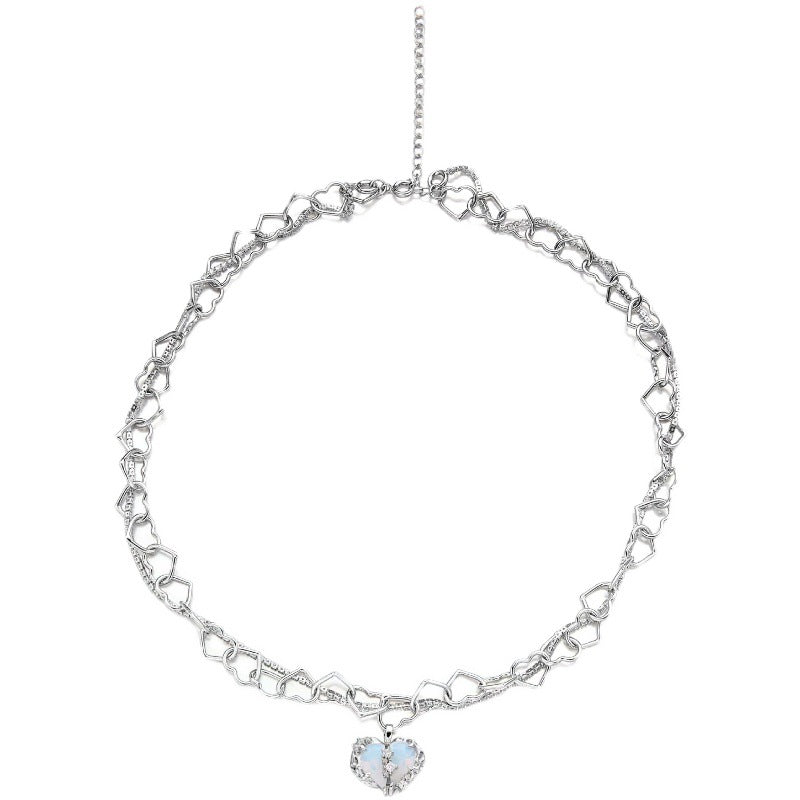 Multi-Layer Flash Diamond Split Micro-Set Zircon Love Necklace Female Niche Design Heart-Shaped Opal Crystal Clavicle Chain