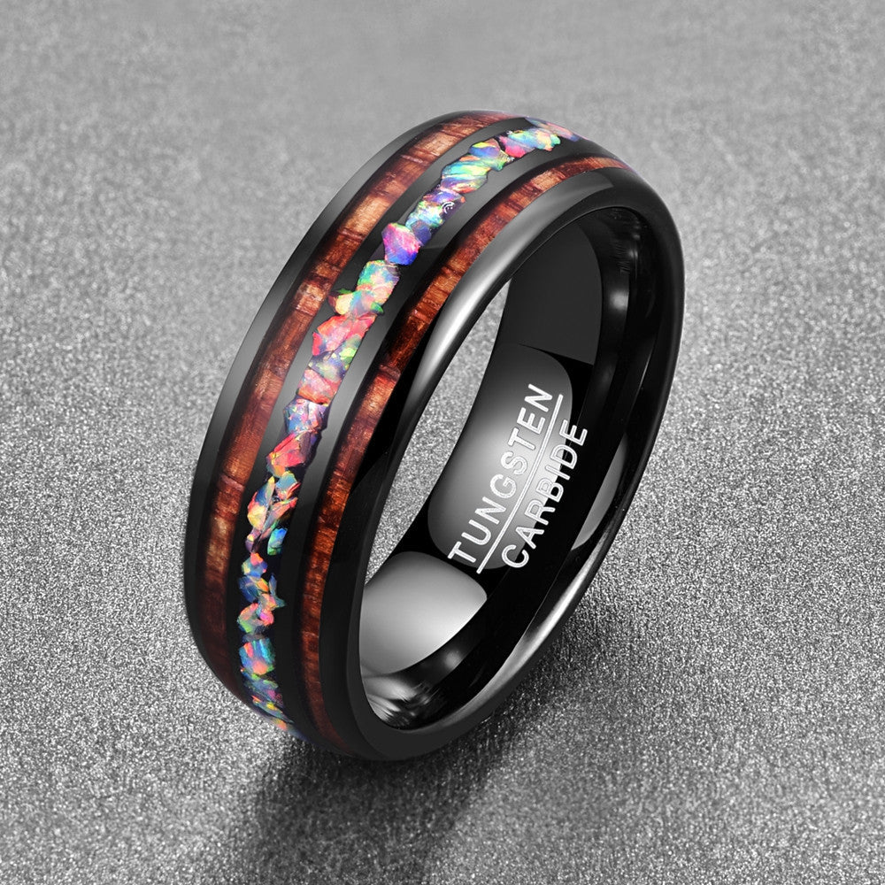 Nuncad Width 8mm Dome Black Acacia Wood Opal tungsten carbide men's Wedding Band