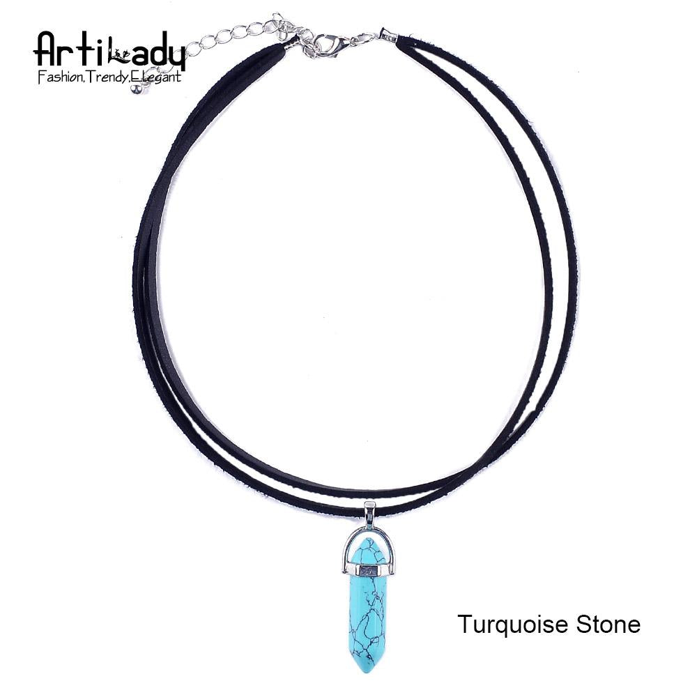 Artilady PU Leather Opal Choker Necklace – Women’s Fashion