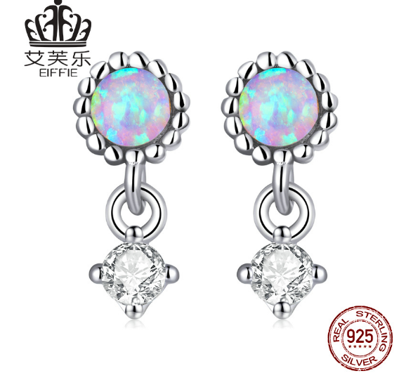 Avele Popular Sterling Silver s925 Simple Opal Earrings Platinum-Plated Exquisite Zircon Earrings Sce1382