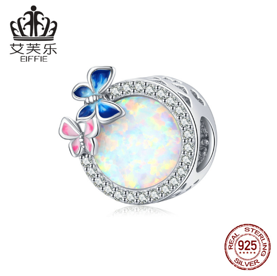 EIFFIE Original New Butterfly Spring Edge Sterling Silver S925 Beaded Bracelet Opal Drip Oil Bead Jewelry Accessories