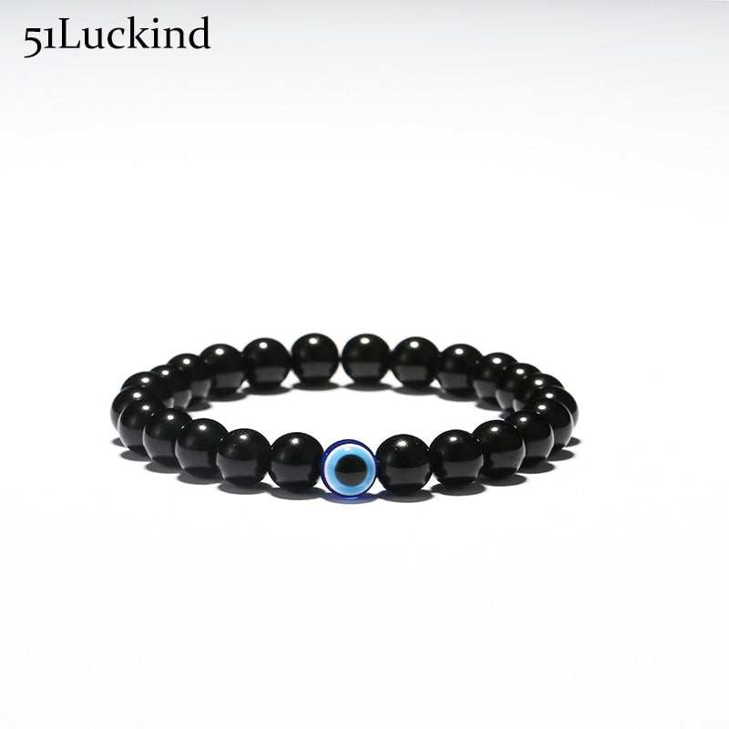 Turkish Evil Eyes Bracelet Black Natural Stone Beads Obsidian Men Braslet For Male Yoga Hand Jewelry Accessories