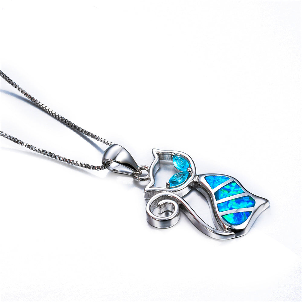 Cat Necklace Blue Fire Opal Pendants