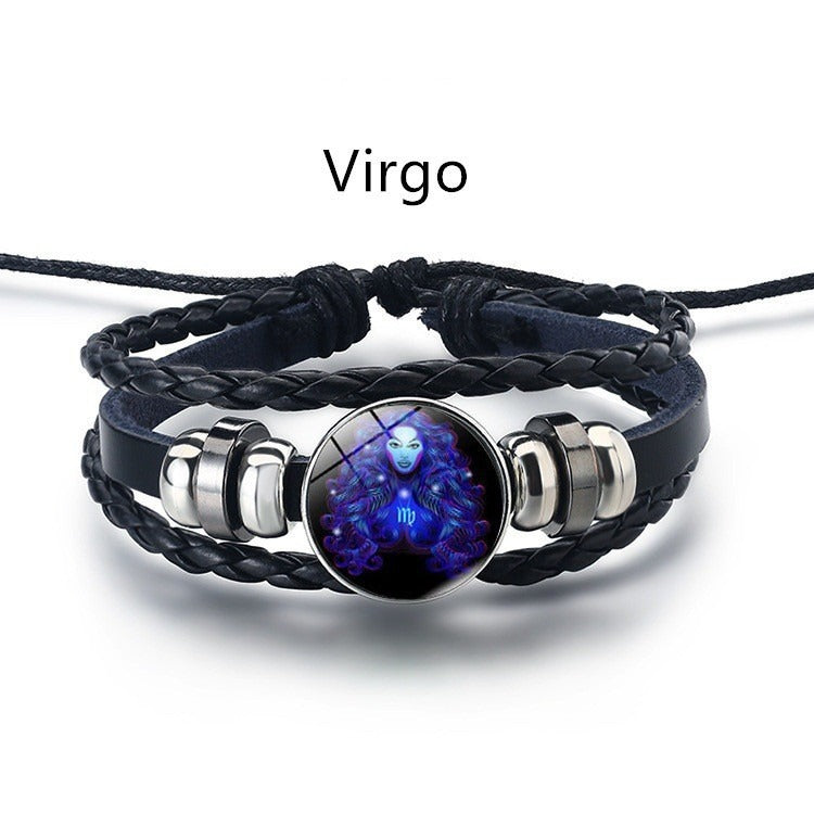 European and American Fashion Retro Twelve Constellation Bracelet Button Constellation Bracelet