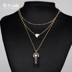 Artilady 3 layer opal pink stone necklace heart with multi stone