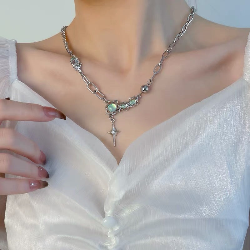 Luxury Liquid Opal Stone Necklace Ladies Ins Hip-Hop Necklace Advanced Design Sense Niche Collarbone Chain