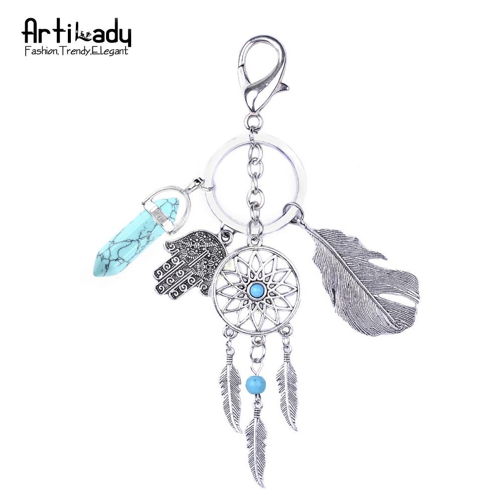 Artilady natural opal stone dreamcatcher keyring jewelry