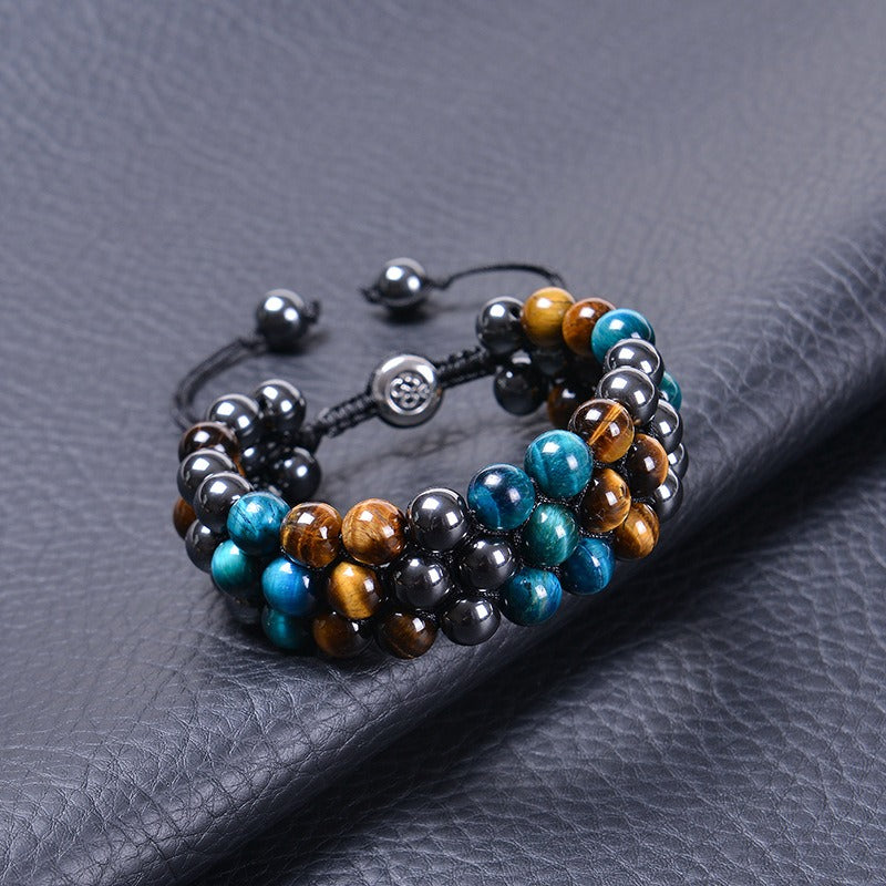 Handwear 8MM Natural Stone Beads Woven Bracelet Adjustable Tiger Eye Stone Men's Bracelet
