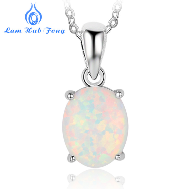 Women S925 Sterling Silver Pendant Necklaces Created Oval Opal Necklace Birthday Gifts for Wife