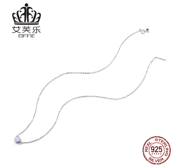 Original Sterling Silver s925 Opal Love Necklace Colorful Heart-Shaped Simple And Delicate Pendant Necklace