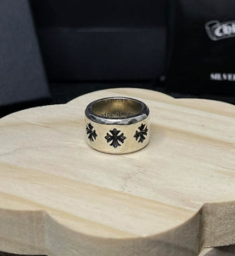 Silver Cross Men's and Women's Ring Hand Engraved Gold Plating