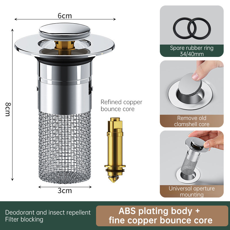 Kitchen Sink Drain Stainless steel  Strainer Sink Stopper Bath Plug Pop-Up Bounce Core Basin Drain Filter Hair Catcher Universal
