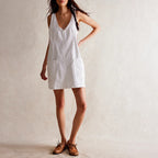 Summer New Women's Dresses Casual Denim Strap Pocket Mini Skirts Vintage Elegant A-Line Denim Backless Sleeveless Dress