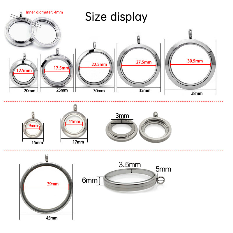 20mm/25mm/30mm Glass Floating Lockets Pendant Stainless Steel Magnetic Twist Closure Jewelry