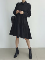 Autumn  Korean Design White Black Shirt Dress Female Korean Loose White Dress