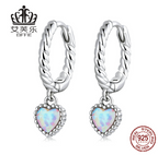 Avelle Sterling Silver s925 Love Opal Stud Earrings Platinum Plated Heart Shape Simple Buckle Earrings