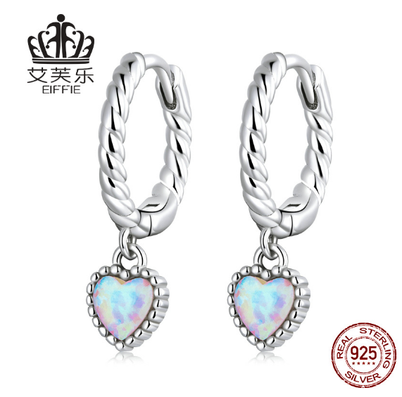 Avelle Sterling Silver s925 Love Opal Stud Earrings Platinum Plated Heart Shape Simple Buckle Earrings