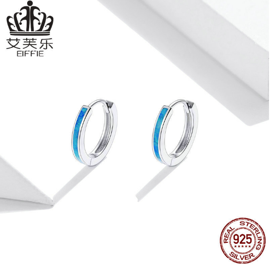 EIFFIE Original S925 Sterling Silver Cross-Border Simple Opal Earrings Fashion Platinum Plated Blue All-Match Earrings For Women
