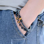 Tiger Eye Stone Frosted Stone Combination Beaded Bracelet 8mm Single Loop Elastic Black Gall Stone Health Care Bracelet