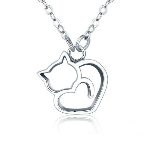 925 Sterling Silver Lovely Cat Pendant Necklace