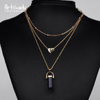 Artilady 3 layer opal pink stone necklace heart with multi stone