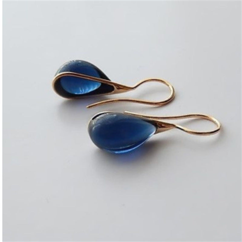 Water Drop Shaped Inlaid Opal Earrings Four-Color Simple Gem Inlaid Fashion Earrings