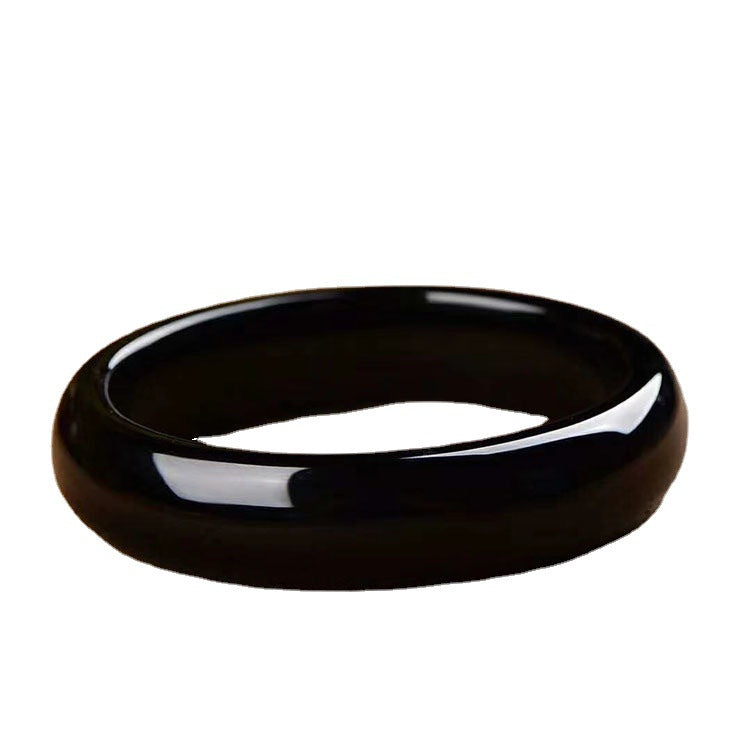 Women Real Jades Bangles Natural Black Chalcedony Certified Jades Stone Fine Jewelry Wide Bangle Bracelets Girlfriend Mom Gifts