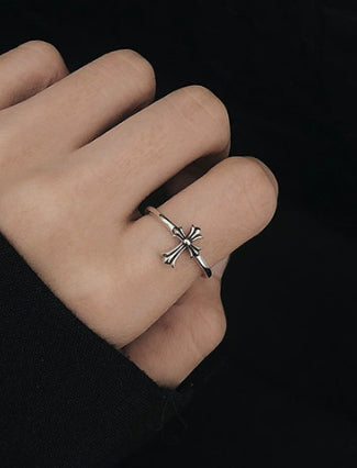 Silver Cross Men's and Women's Ring Hand Engraved Gold Plating