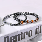 Tiger Eye Stone Frosted Stone Combination Beaded Bracelet 8mm Single Loop Elastic Black Gall Stone Health Care Bracelet