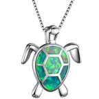 Silver Filled Blue Opal Sea Turtle Pendant Necklace Women Female Animal Wedding Ocean Beach Jewelry