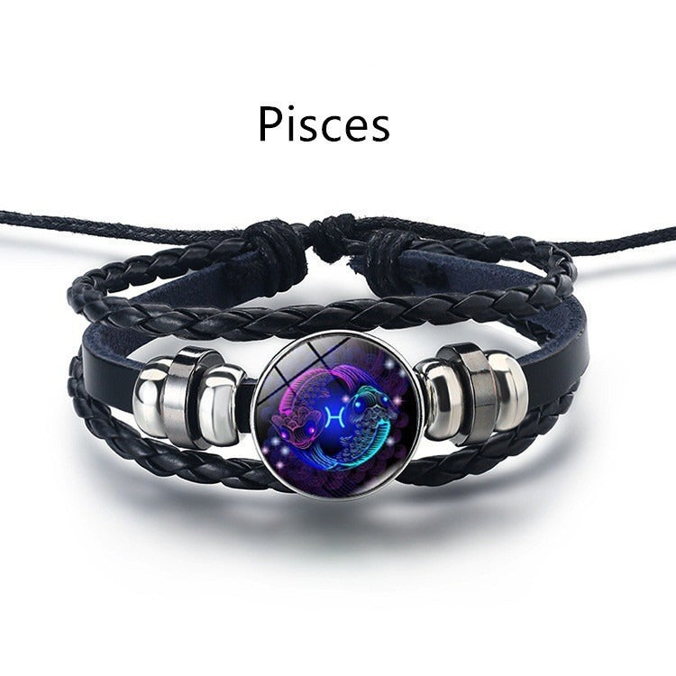 European and American Fashion Retro Twelve Constellation Bracelet Button Constellation Bracelet