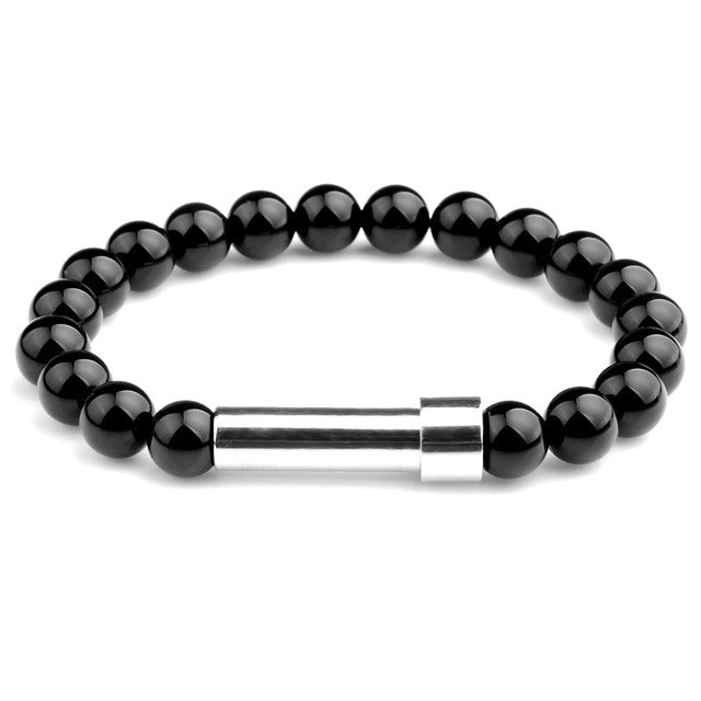 Lapis lazuli stainless steel round tube knob bracelet with wishing paper strips