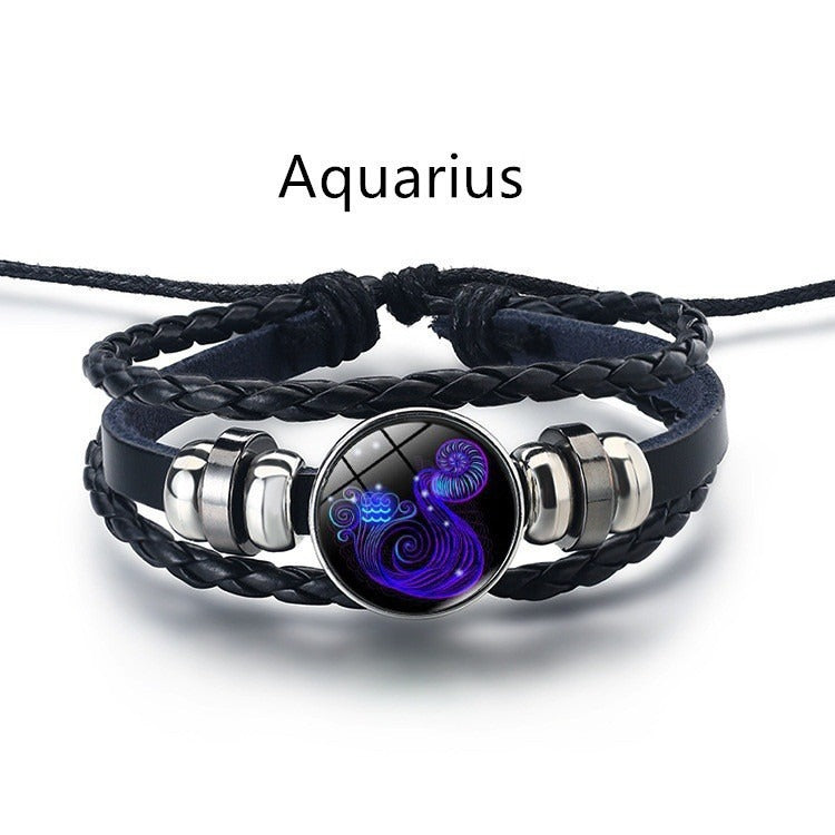 European and American Fashion Retro Twelve Constellation Bracelet Button Constellation Bracelet