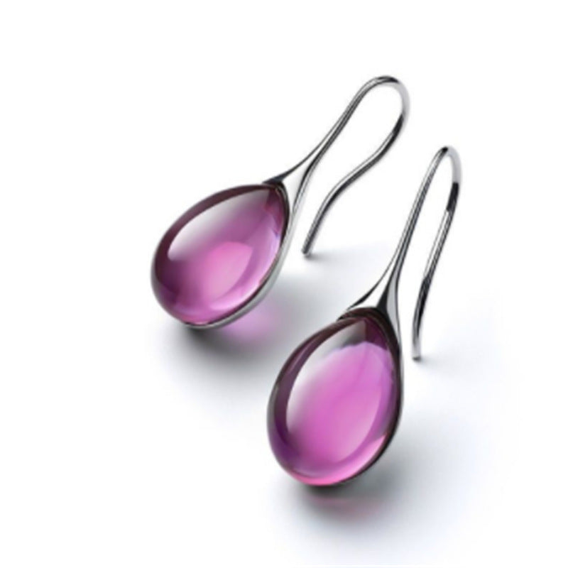 Water Drop Shaped Inlaid Opal Earrings Four-Color Simple Gem Inlaid Fashion Earrings