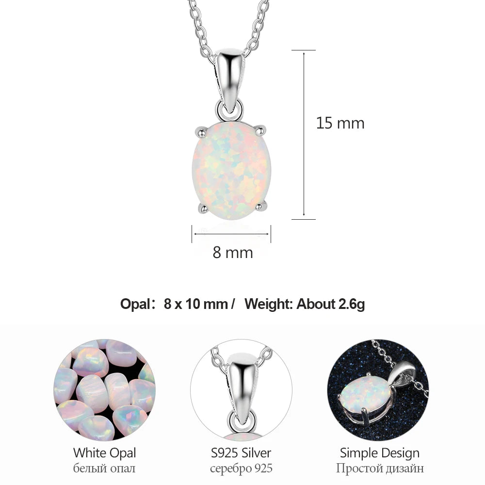 Women S925 Sterling Silver Pendant Necklaces Created Oval Opal Necklace Birthday Gifts for Wife