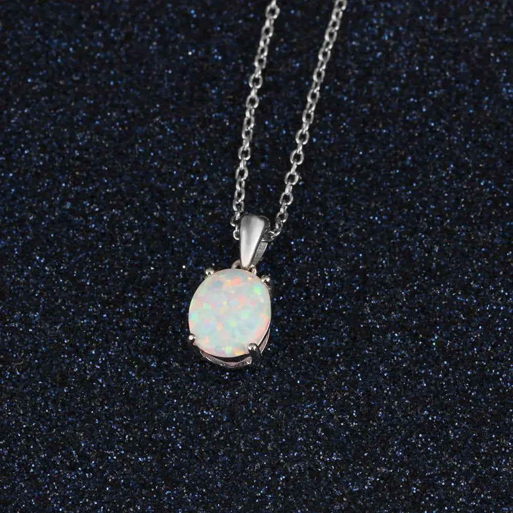 Women S925 Sterling Silver Pendant Necklaces Created Oval Opal Necklace Birthday Gifts for Wife